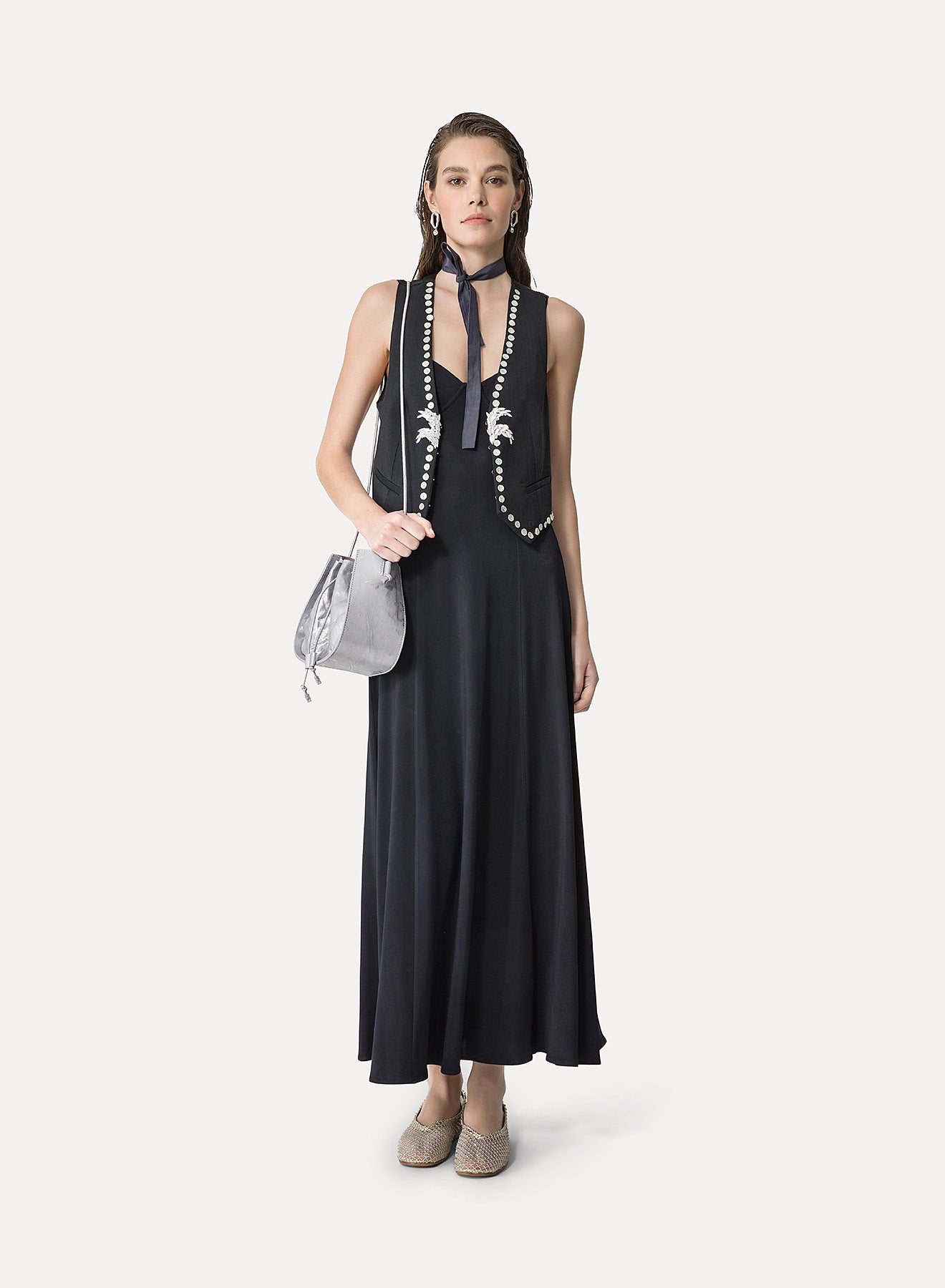 Pearl Embroidered Vest in Abisso