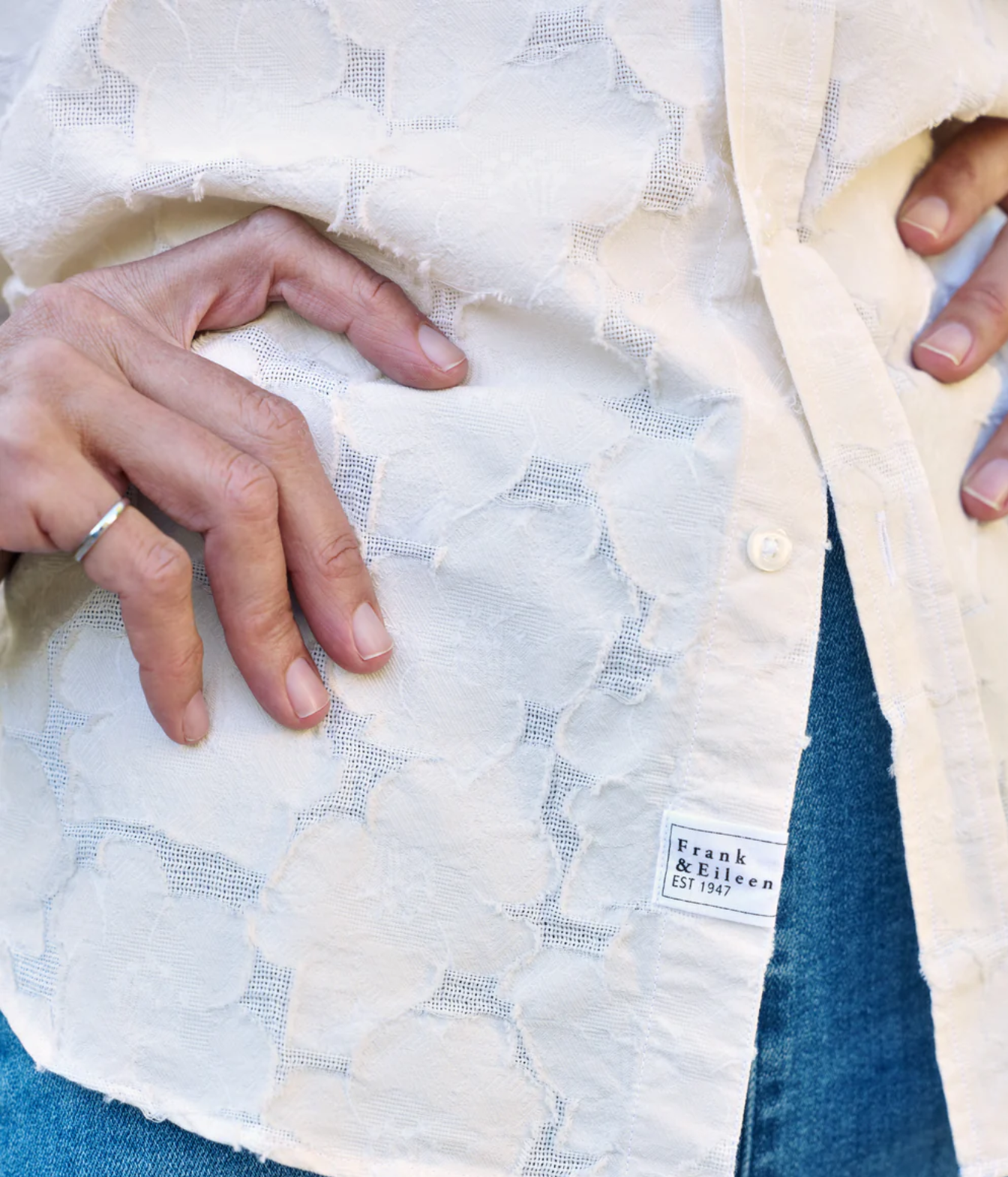 Eileen Woven Button Up Shirt In Textured Natural Flowers