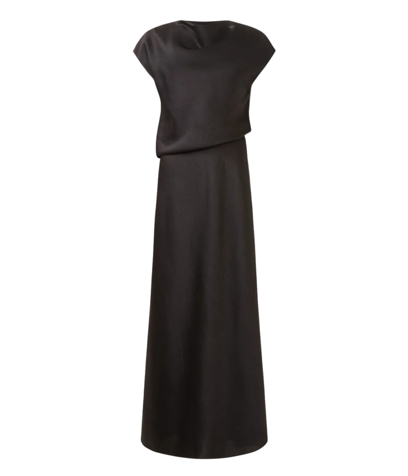 Draped Cowl Cap Sleeve Dress in BLACK