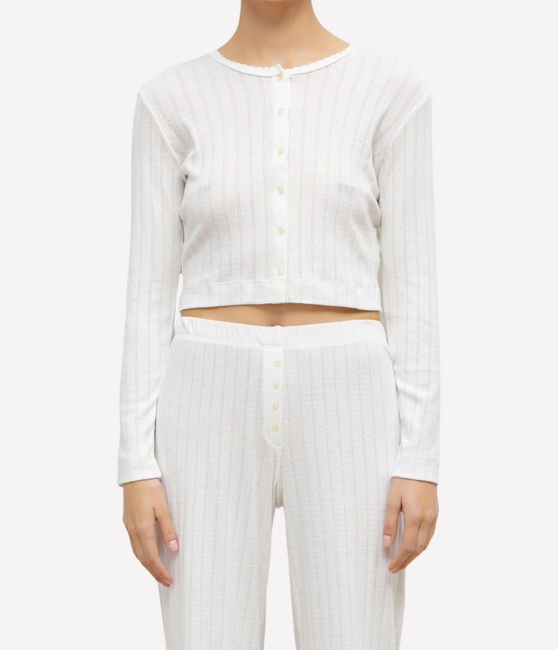 Pointelle Crop Cardigan in White