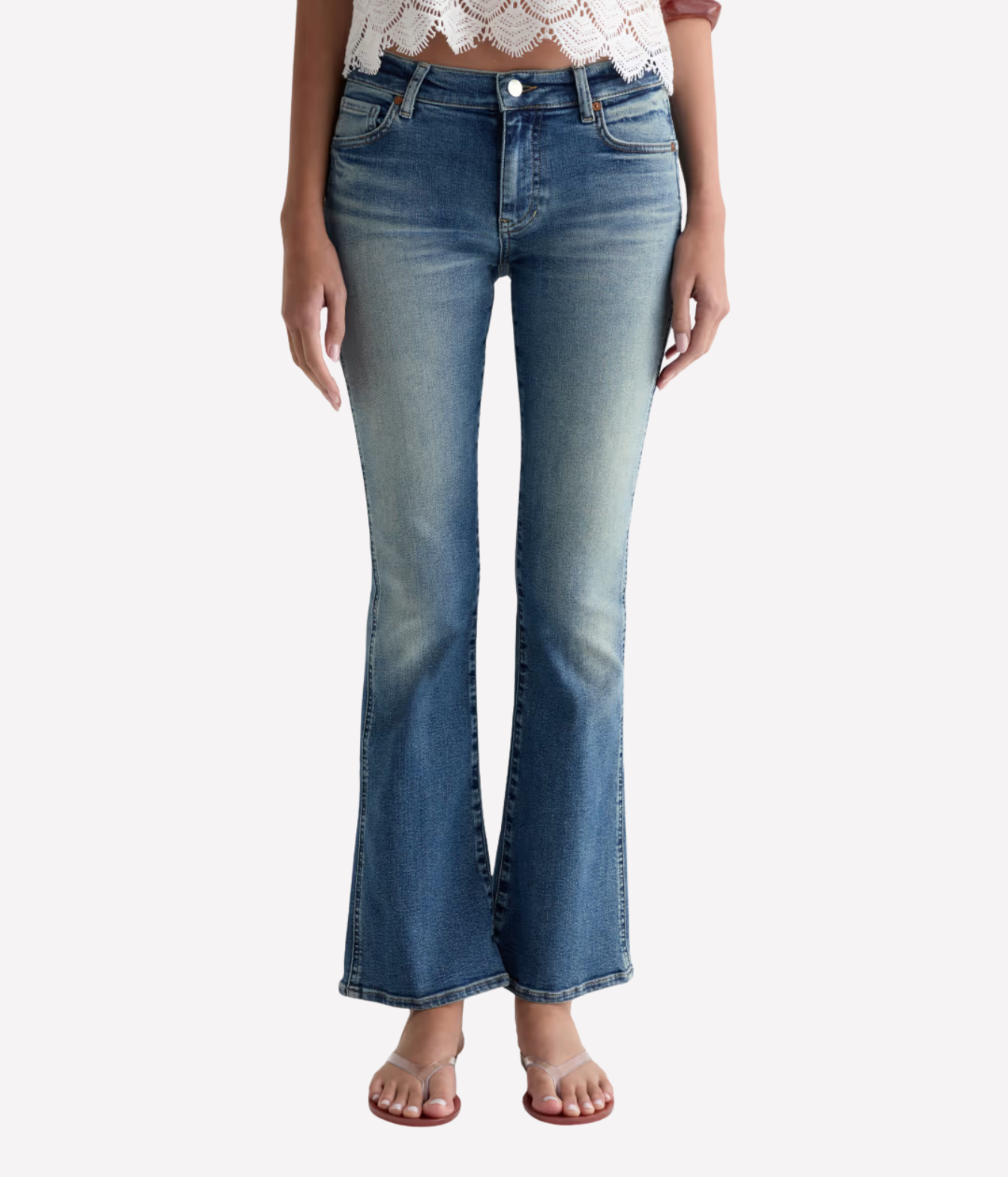 AG Angel Jean in 15 Years Bouquet lower half on model - front view