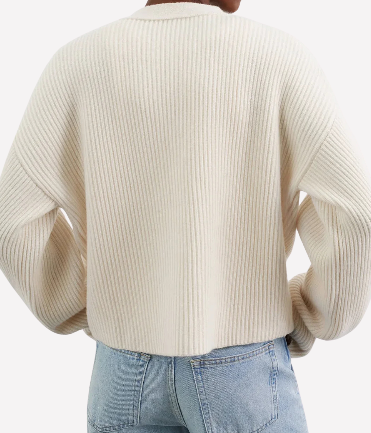 Soft Goat Ribbed Cardigan in Cream – Back View