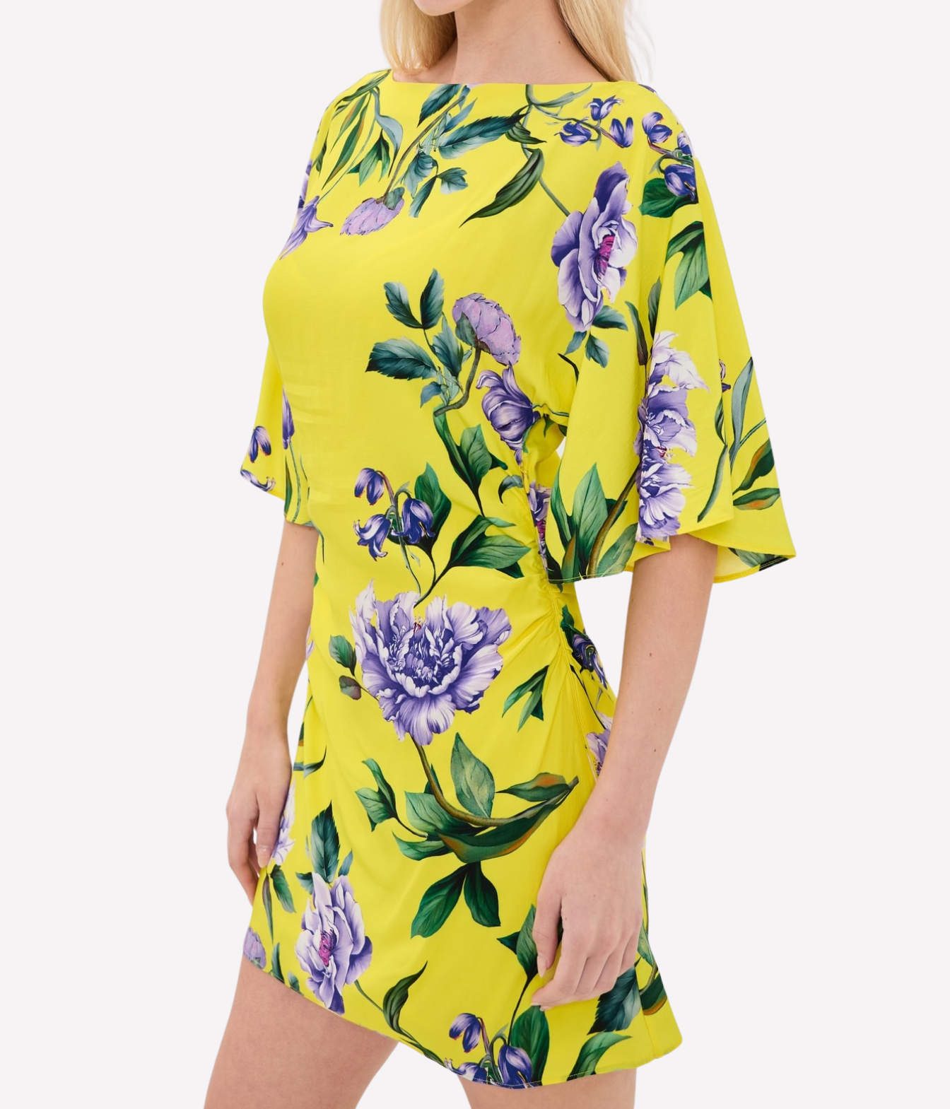 Boat Neck Short Dress In Yellow