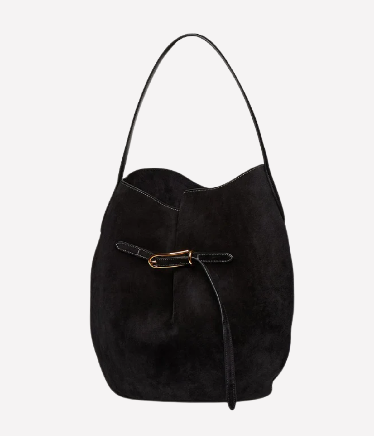 Belted Bucket Bag Large in black suede