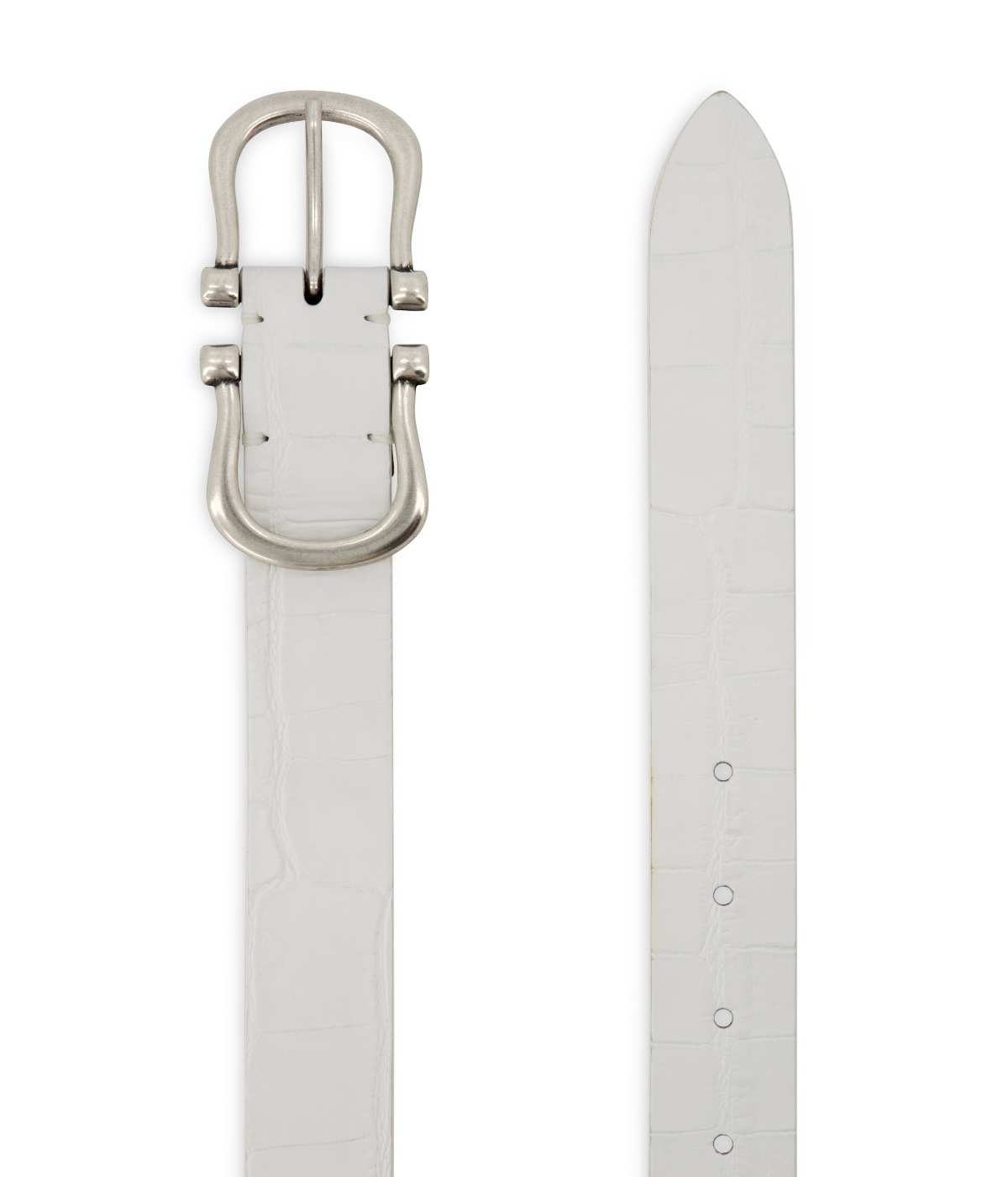 Silver Baby Nicky X Belt in White Crocco
