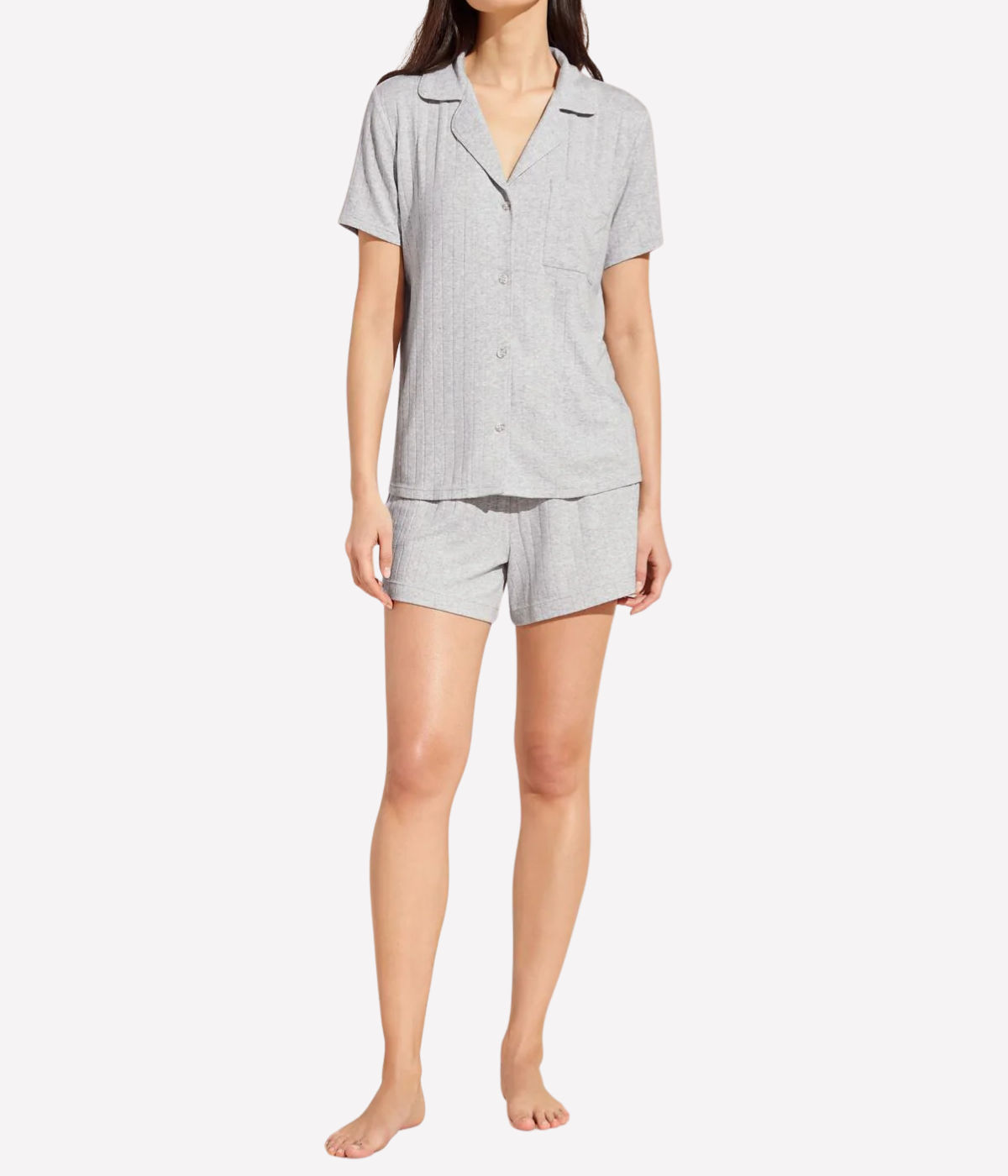 Gisele Rib Short Sleeve PJ Set in Heather Grey