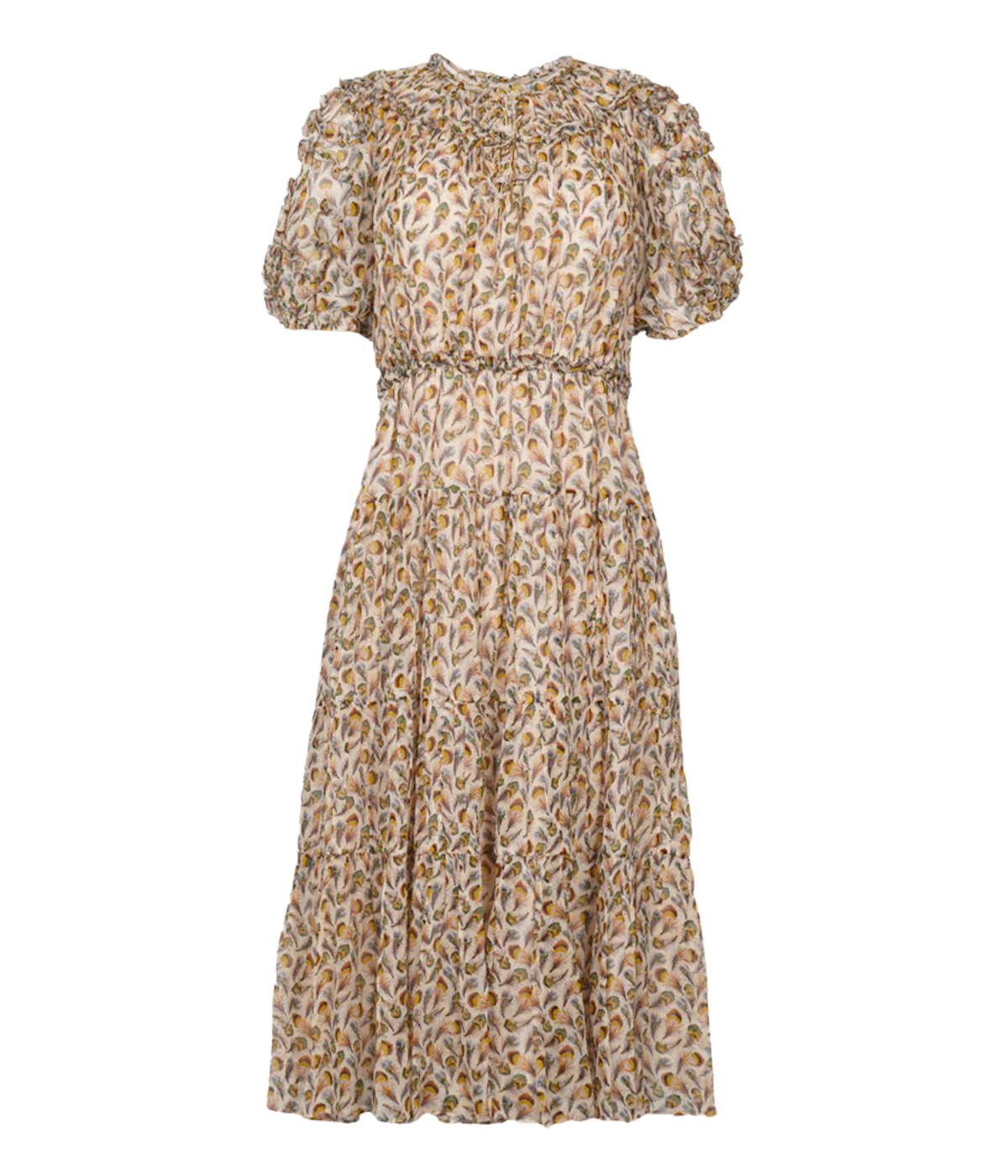 Nan Silk Shirt Sleeve Midi Dress in SWAN