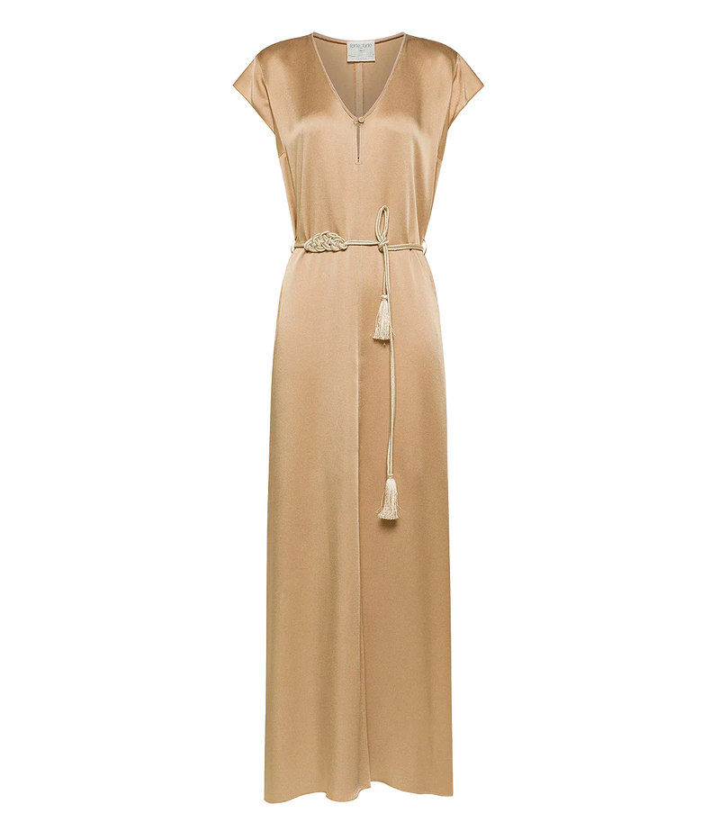 Envers Satin Shiny Kaftan Dress In Paglierino