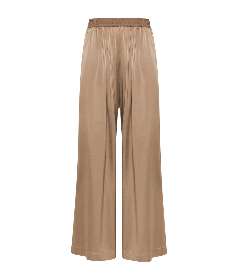 Shiny Stretch Silk Satin Elasticated Loose Pants In Noce