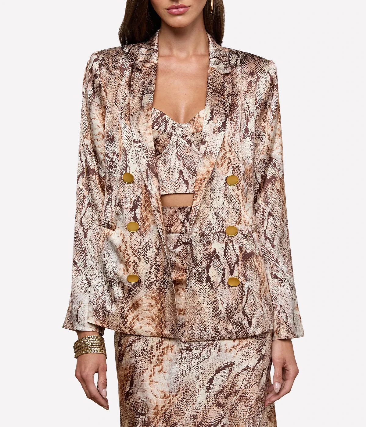 Colin Double Breast Blazer in Tan Multi Western Snake