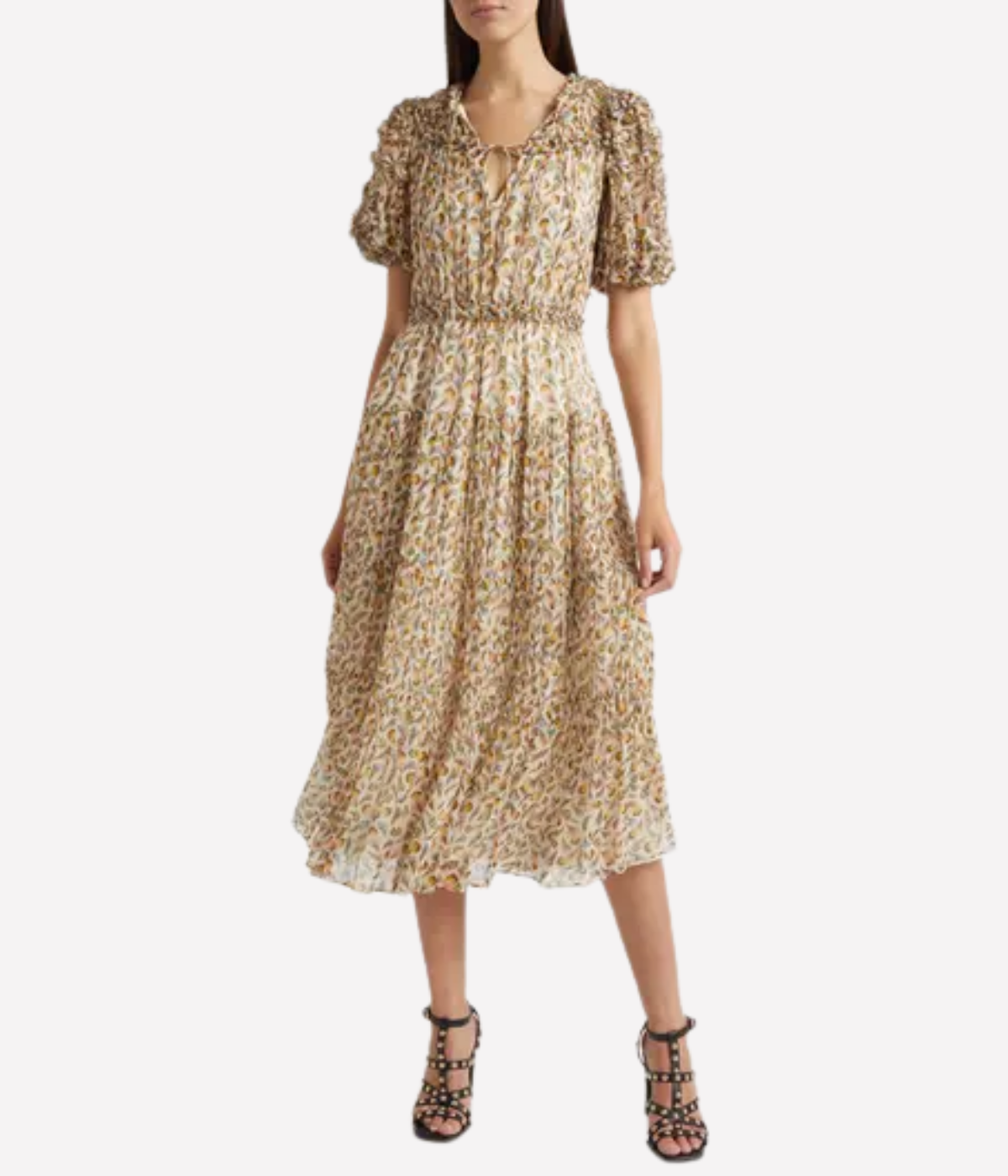 Nan Silk Shirt Sleeve Midi Dress in SWAN