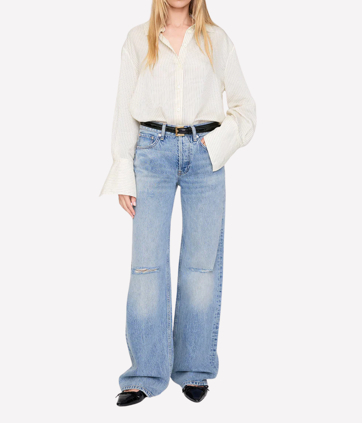 Bridget Shirt in Ivory Black Pinstripe