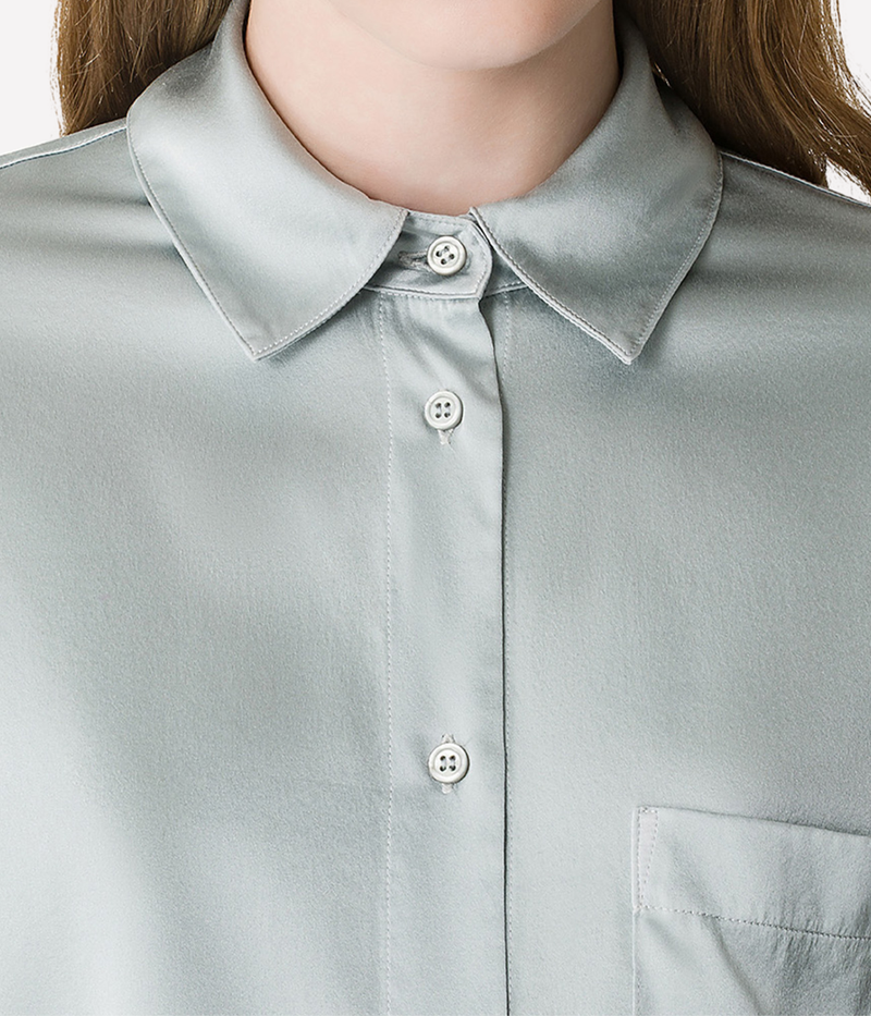 Stretch Silk Satin Shirt in PEARL