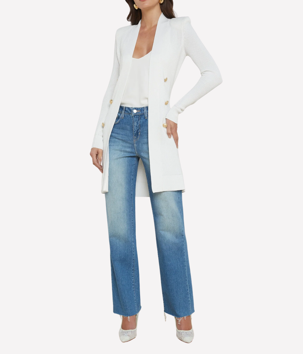Noe Double Breasted Cardigan in WHITE