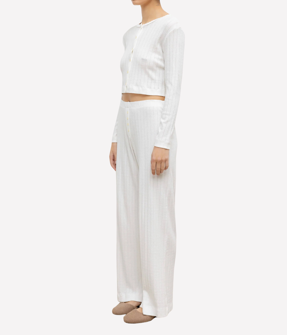 Pointelle Crop Cardigan in White