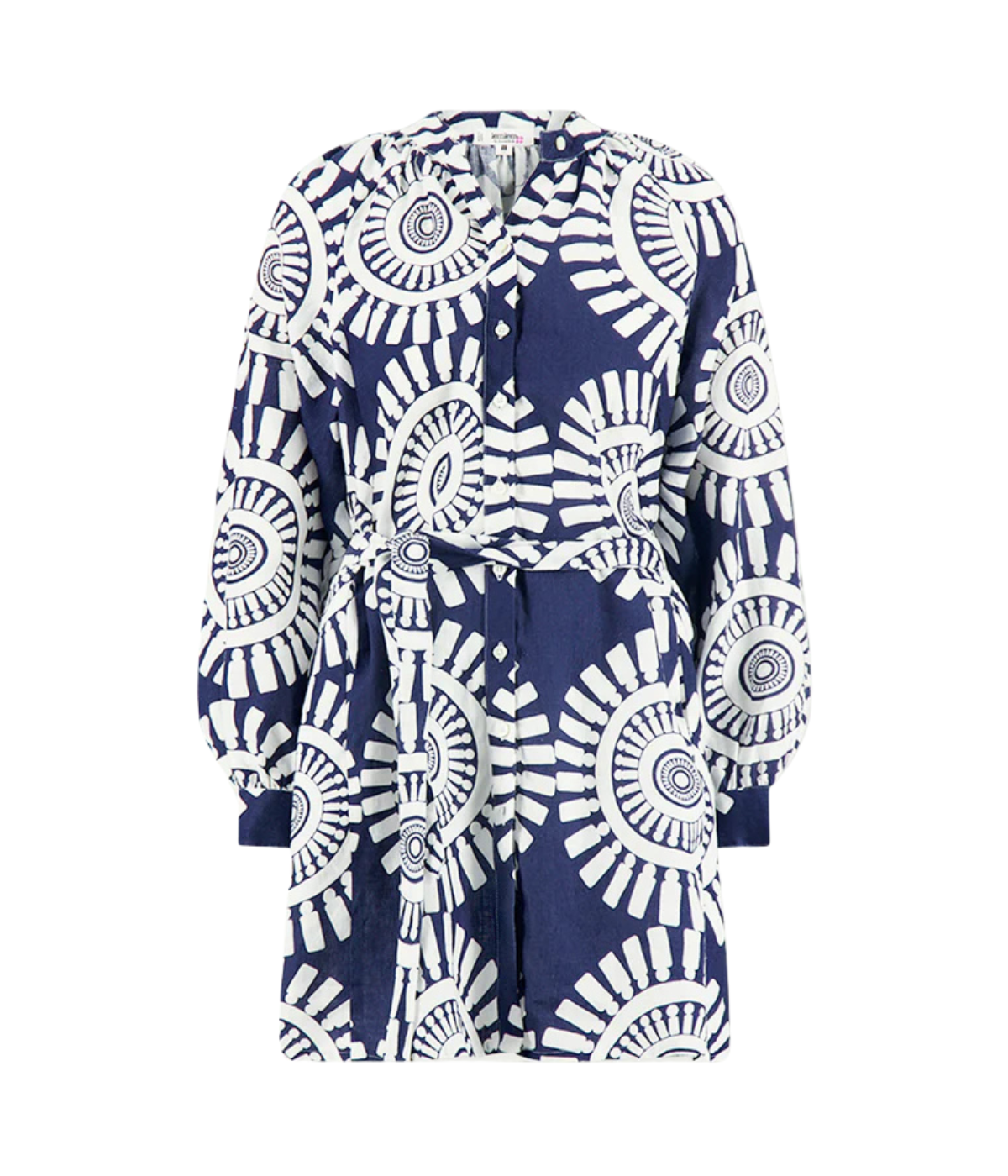 Meaza Button Up Dress in Zeina Navy
