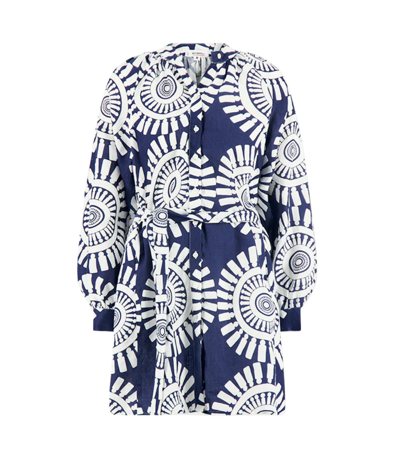 Meaza Button Up Dress in Zeina Navy