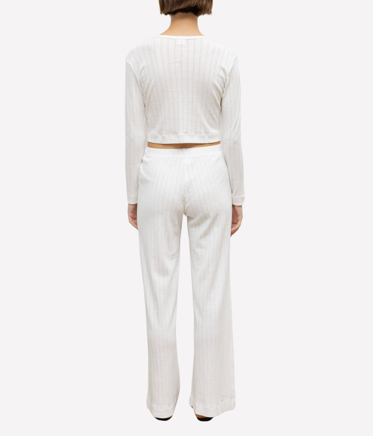 Pointelle Crop Cardigan in White