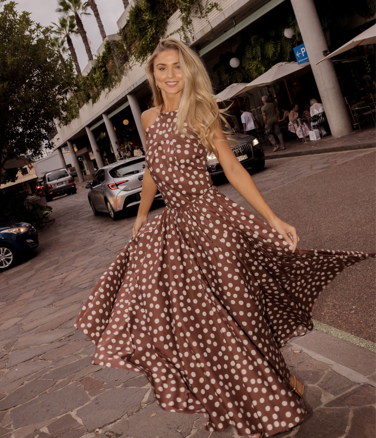 Marika Midi Dress In Brown White