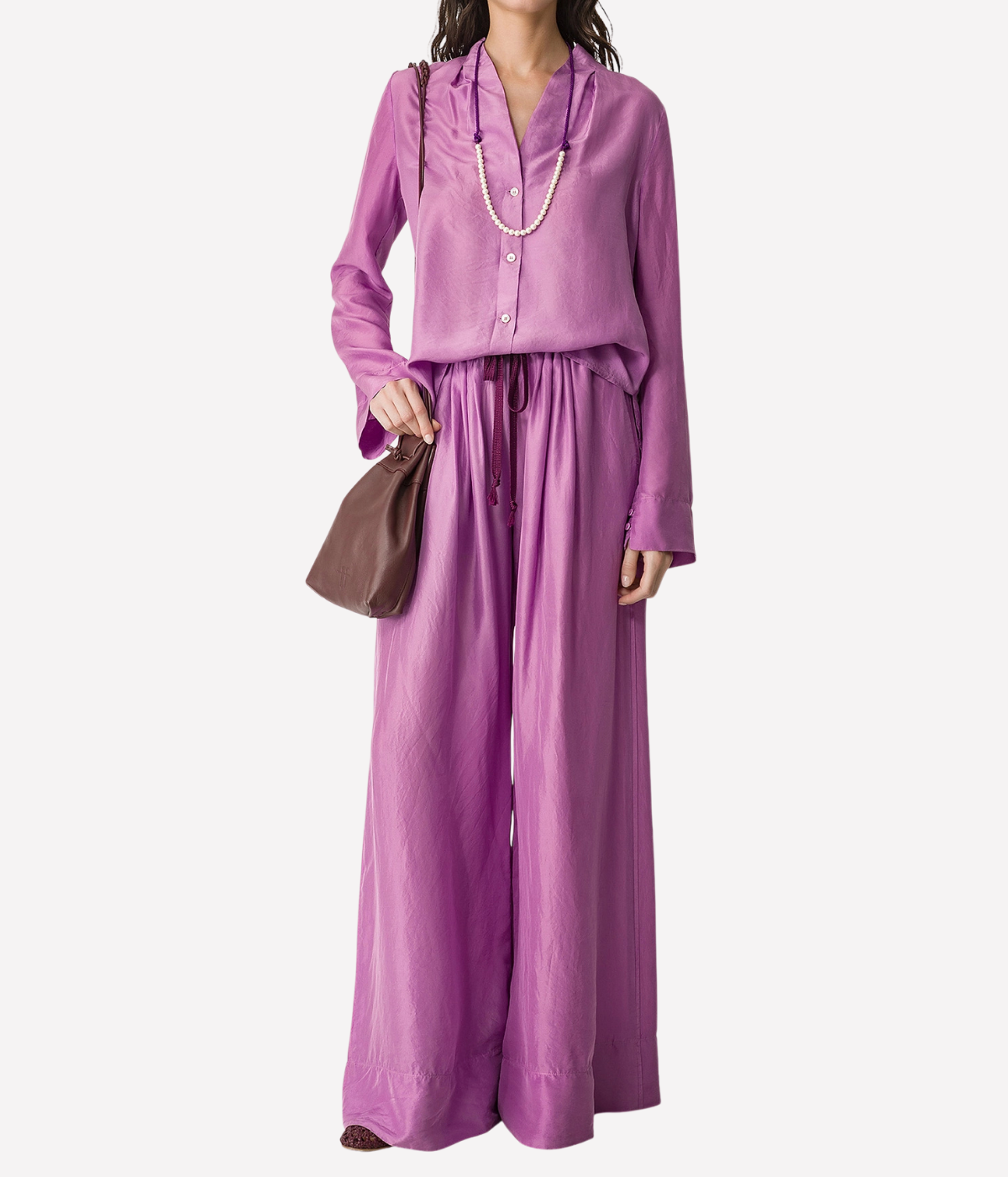 Habotai Silk Drawstring Pants in burlesque