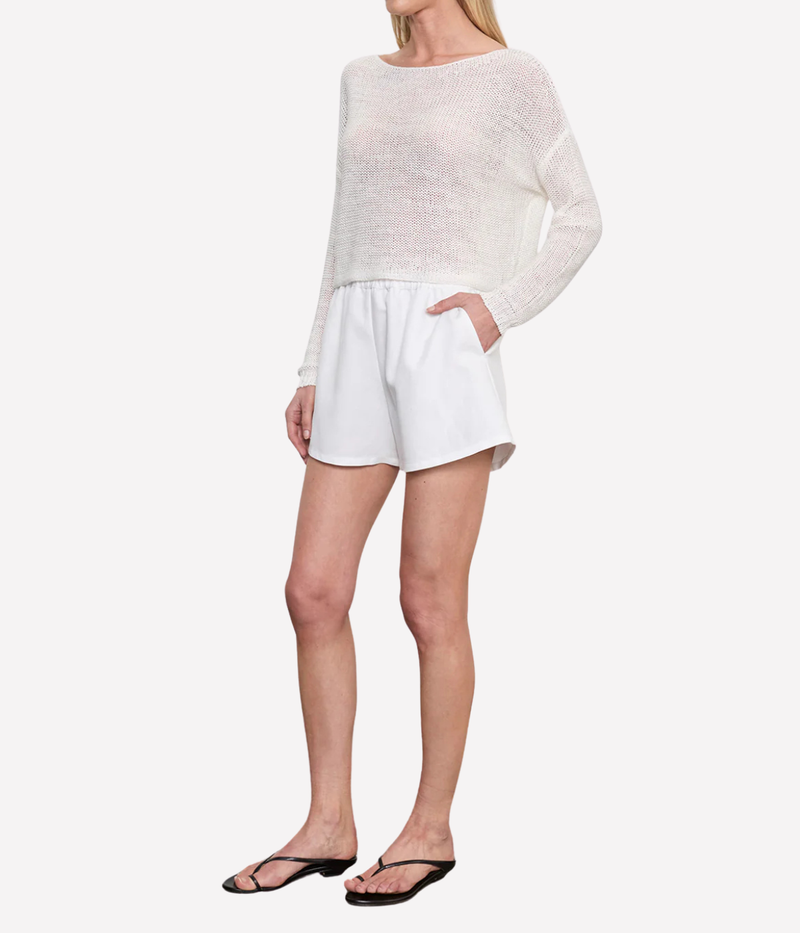 Linen Open Bateau Top In White