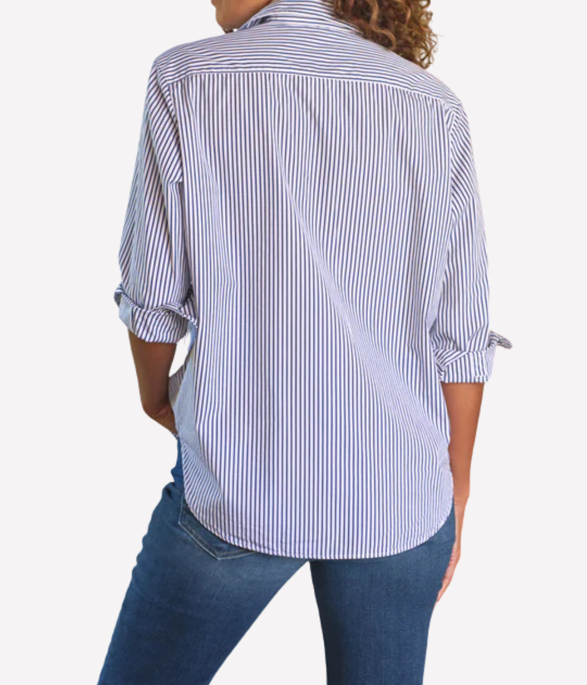 Eileen Woven Button Up in White Navy Stripe