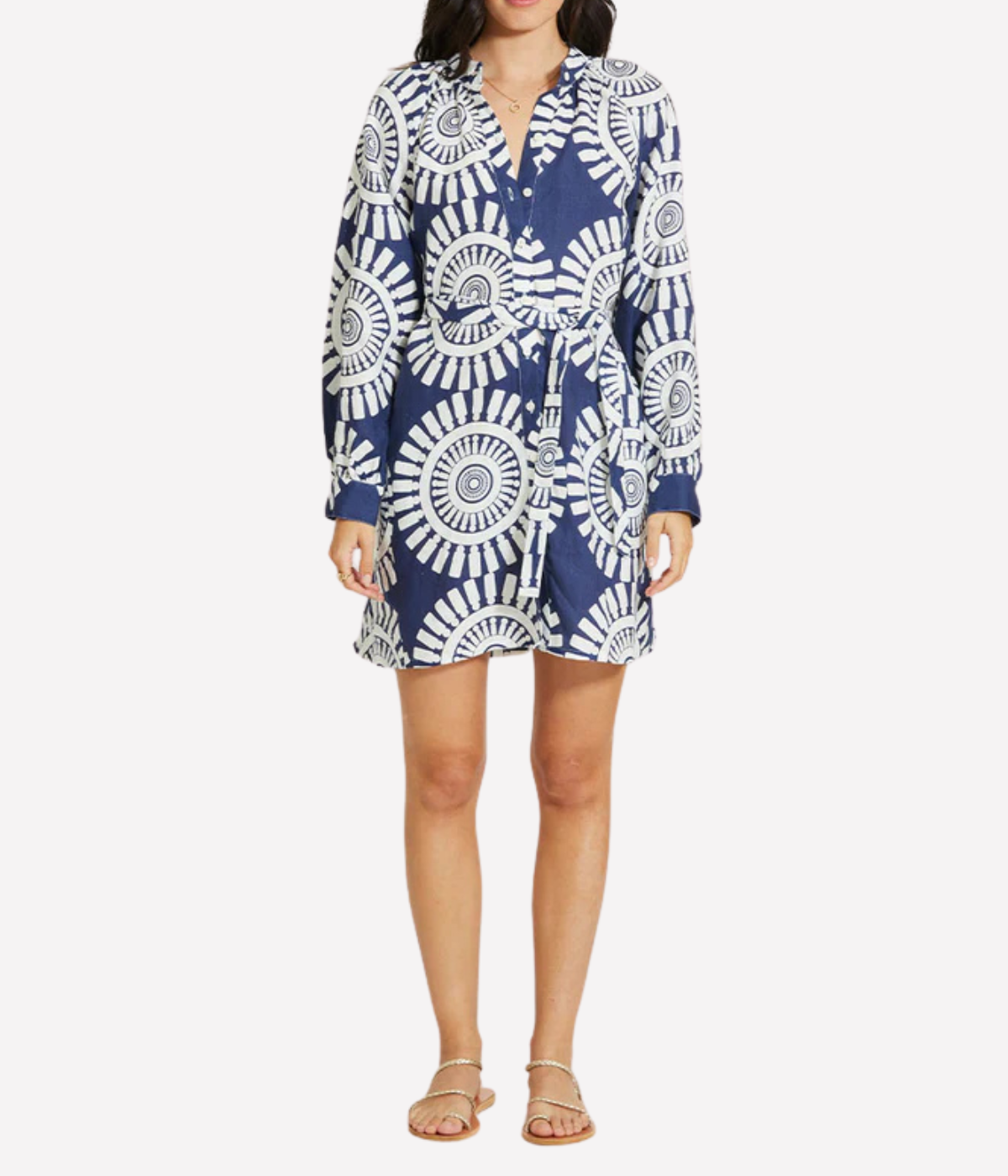 Meaza Button Up Dress in Zeina Navy
