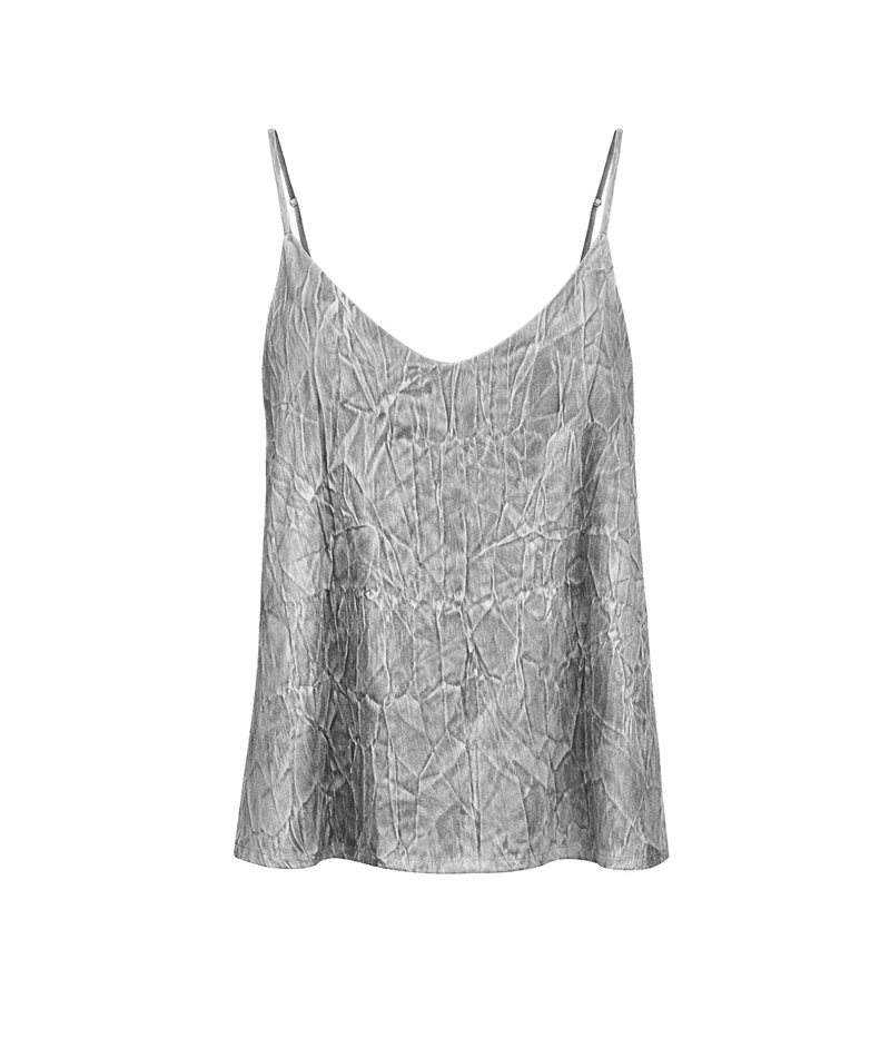 Crinkled Effect Silk Tank Top in Fango
