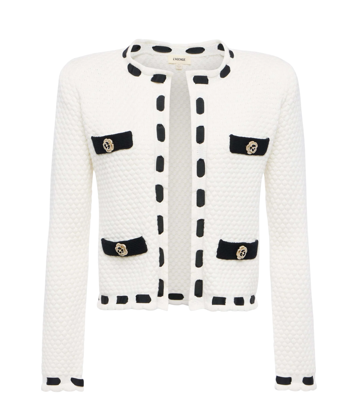 Astor Contrast Trim Cardigan in Ivory Black