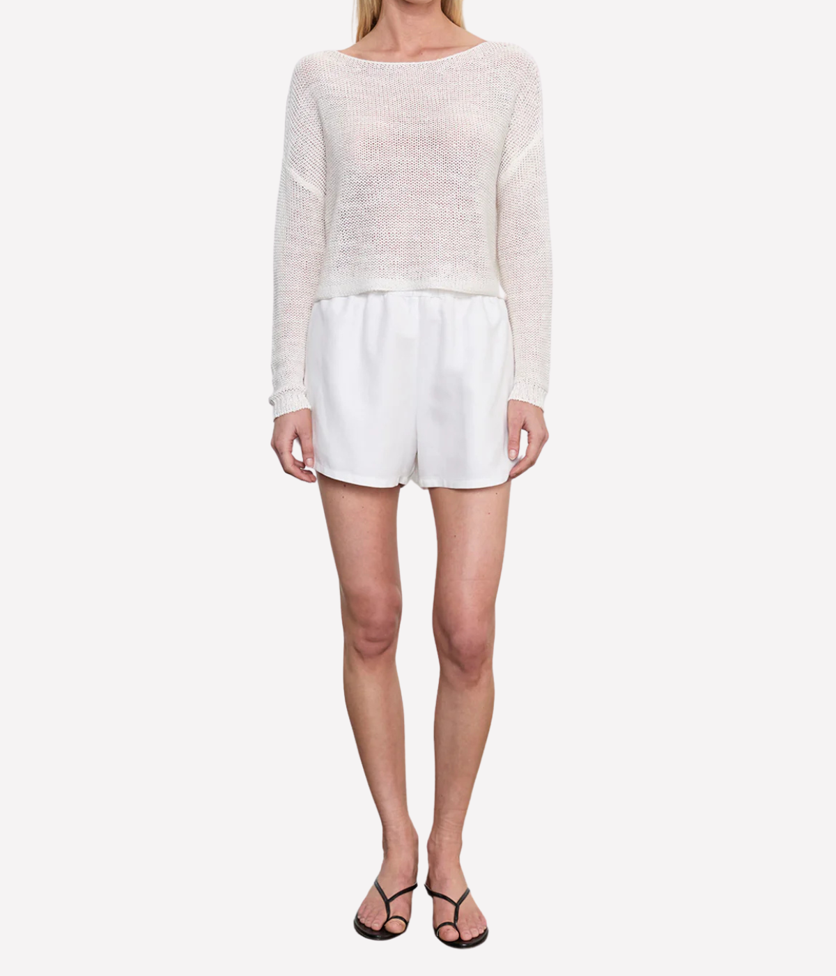 Linen Open Bateau Top In White