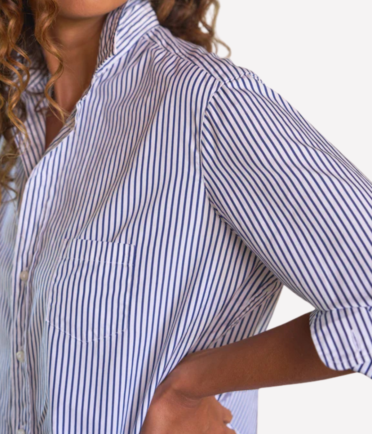 Eileen Woven Button Up in White Navy Stripe