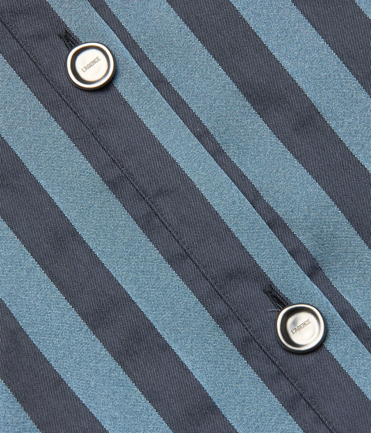 Cosette Crop Hi Low Shirt In Blue Multi Stripe