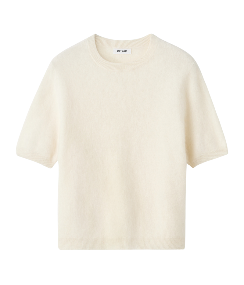 Soft Goat Brushed Short Sleeve in Feather White – Flat Lay