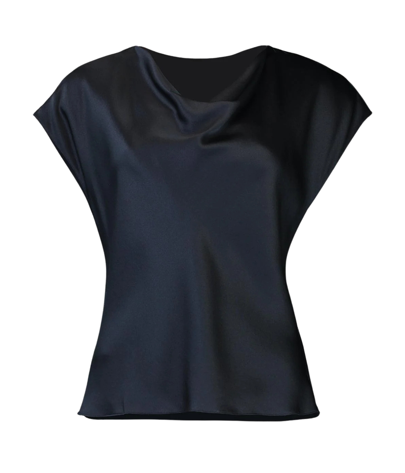 Cowl Neck Cap Sleeve Blouse Top in COASTAL