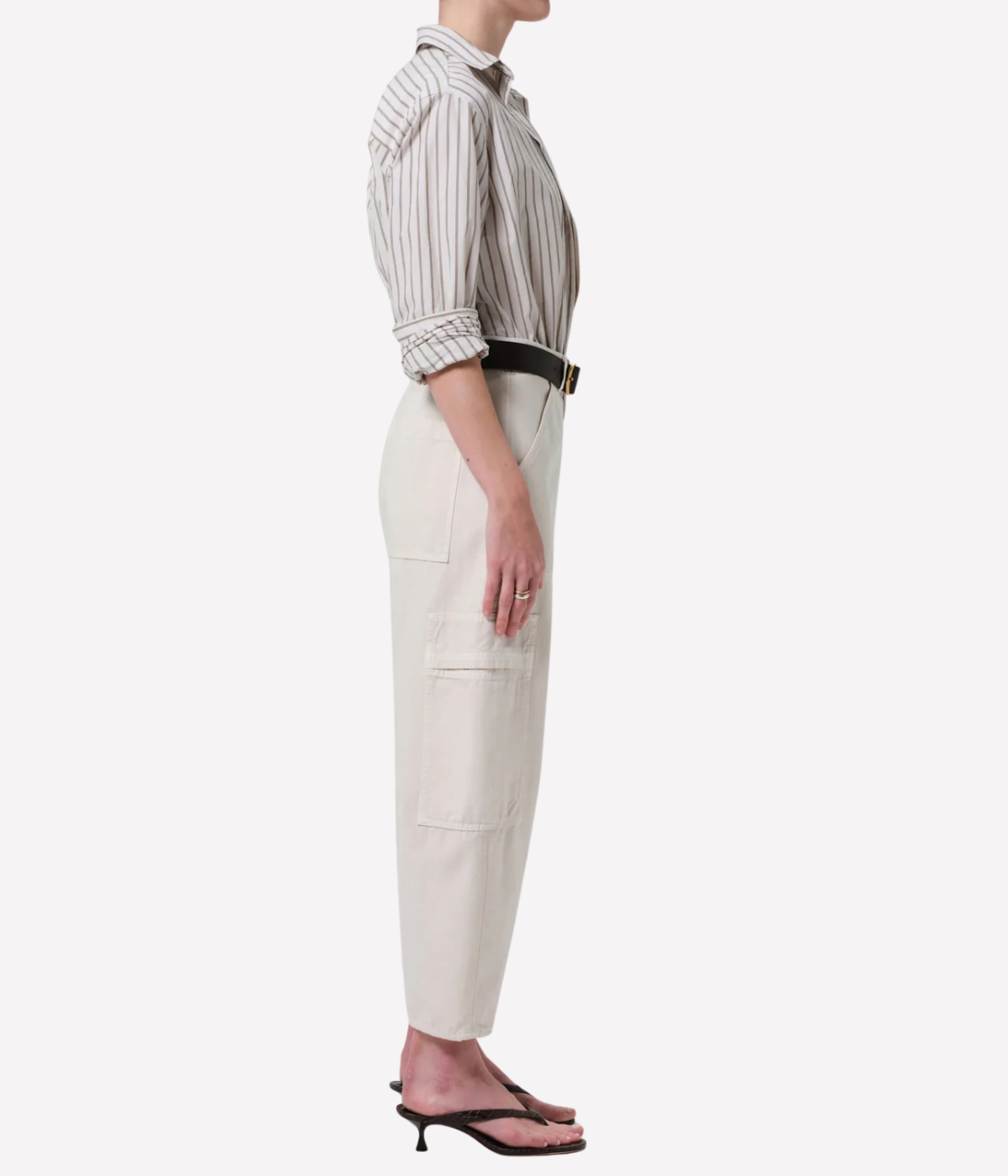 Marcelle Low Slung Cargo in Sateen Pant in Almondette