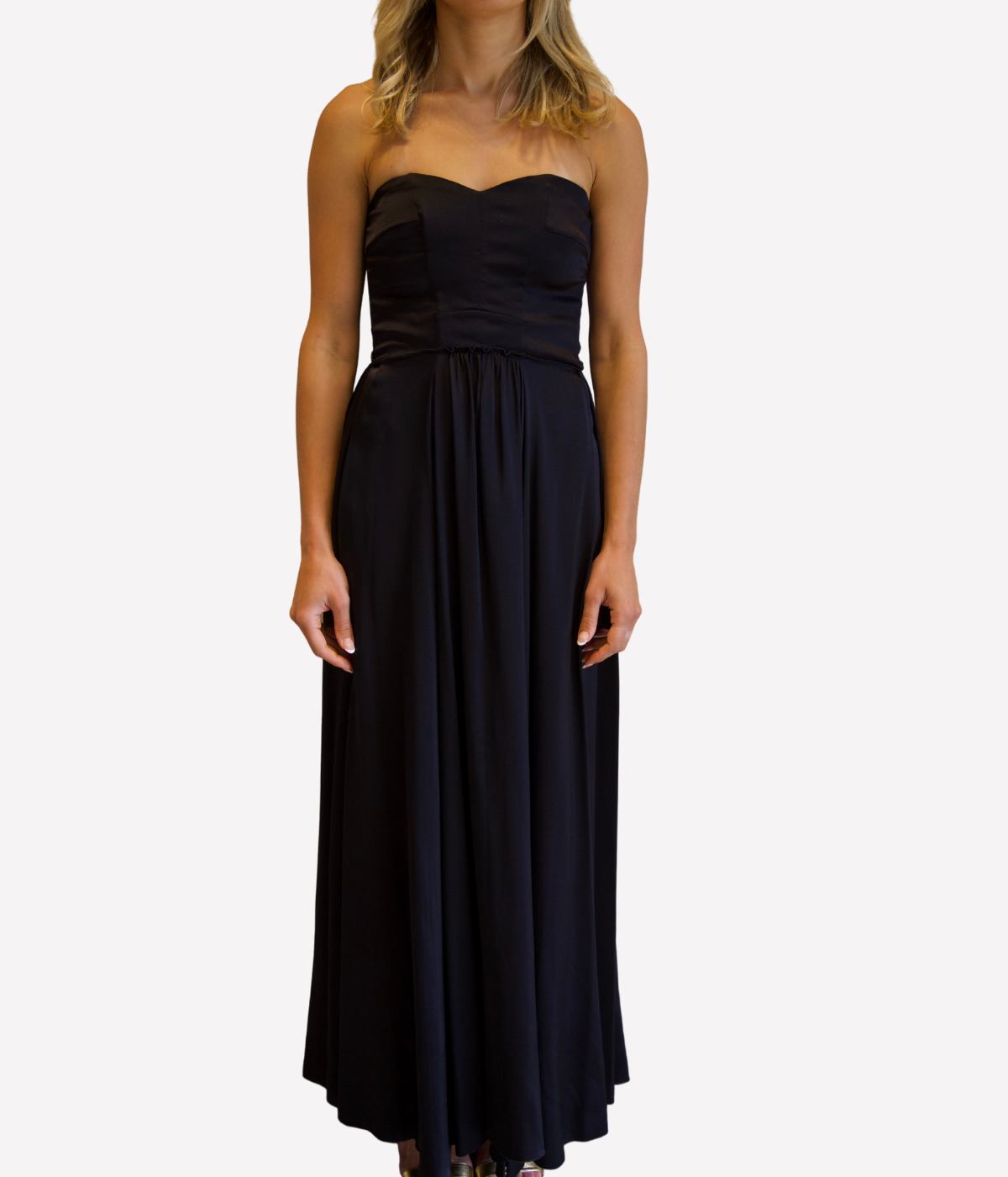 *FINAL SALE* Stretch Silk Satin Bustier Dress in Noir