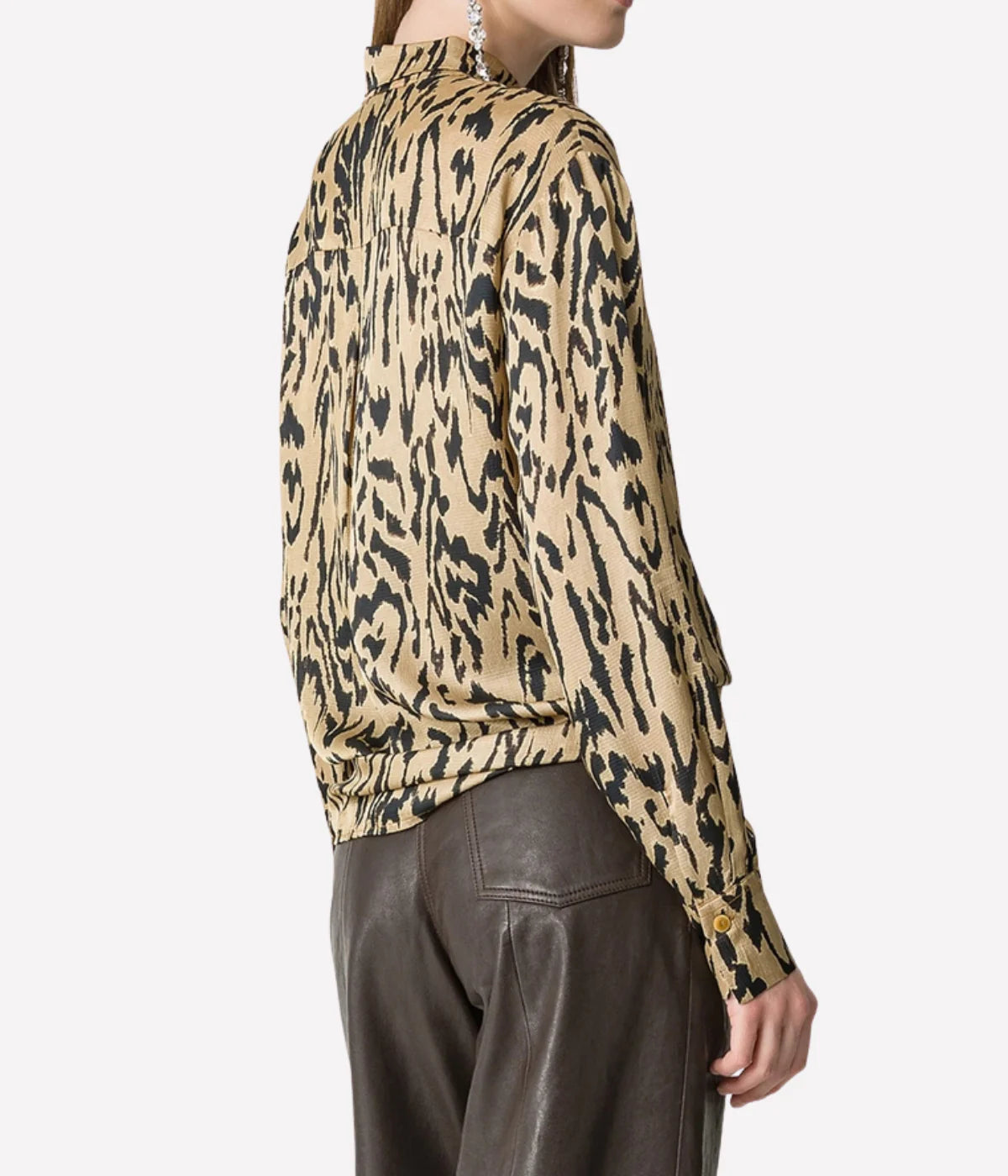 Moiree Print Satin Oversized Shirt in Honey