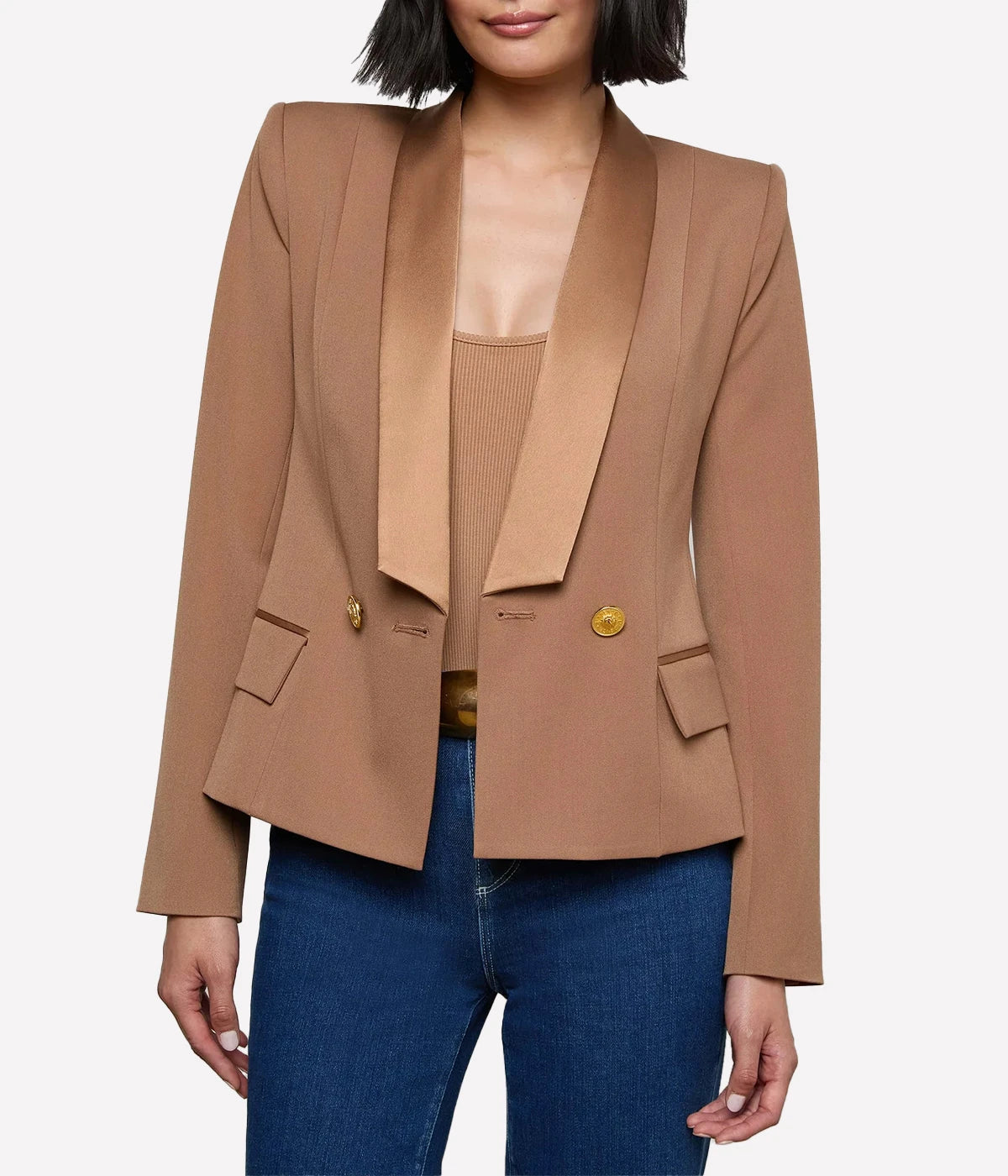 Imogen Satin Lapel Blazer in Cinnamon Swirl