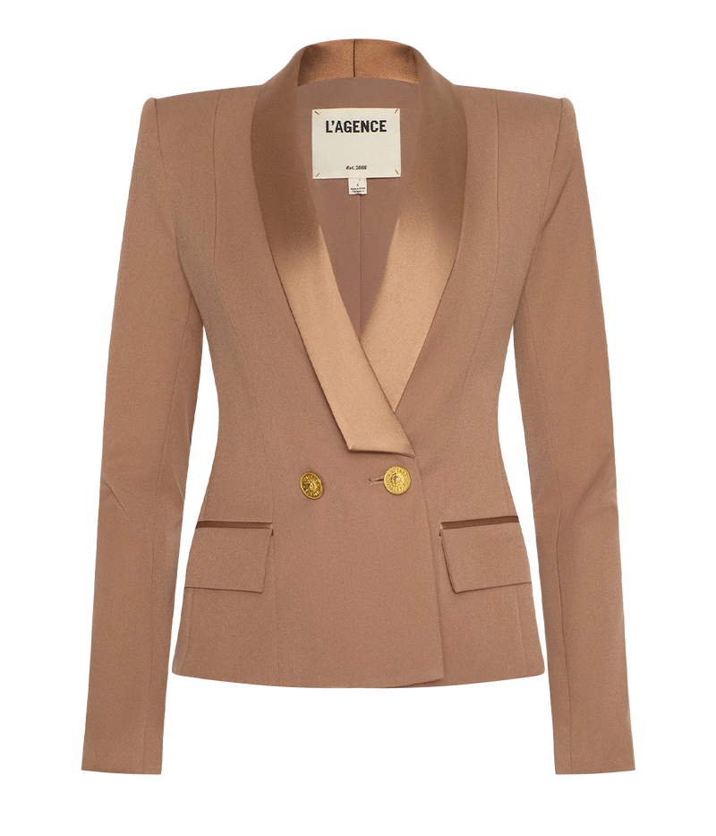 Imogen Satin Lapel Blazer in Cinnamon Swirl