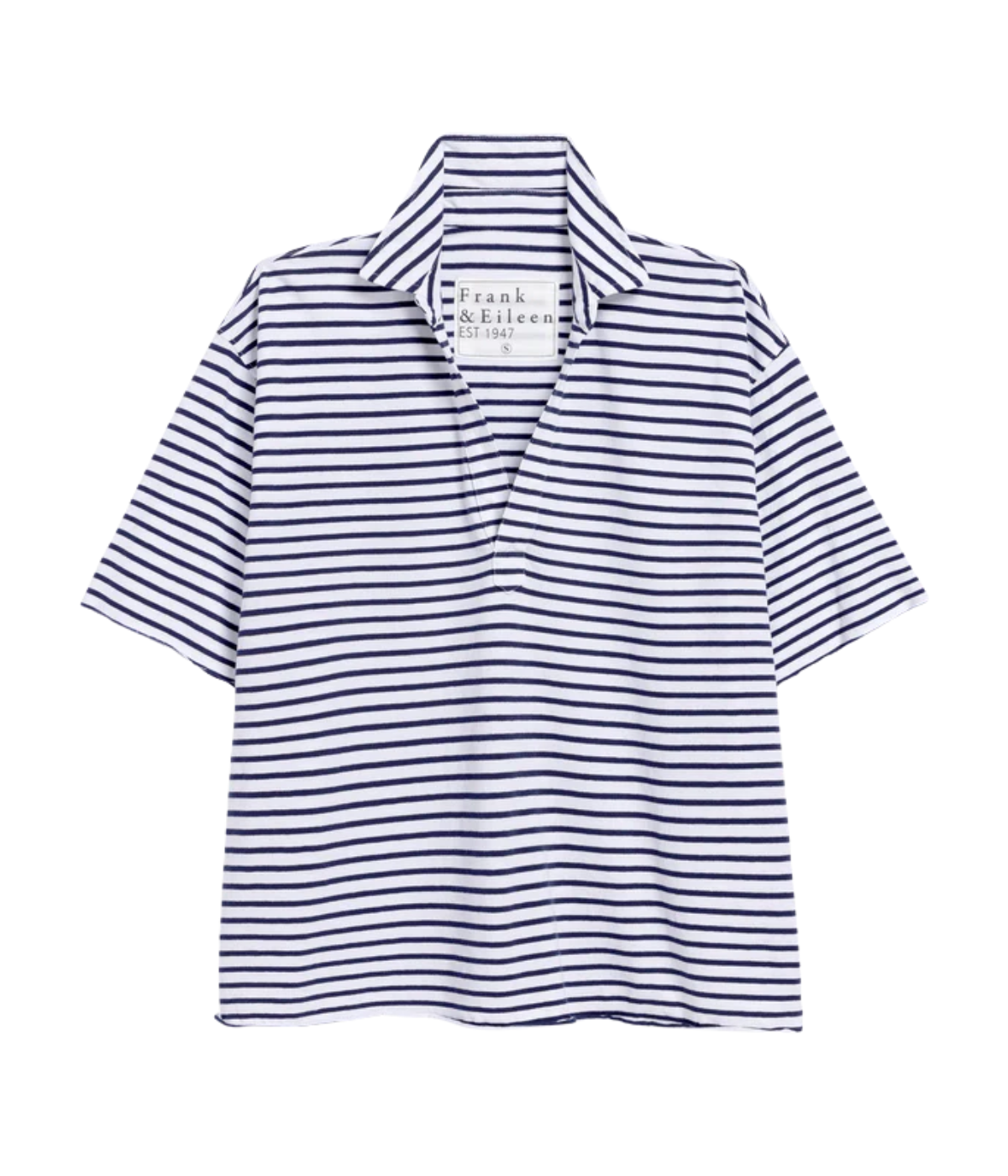 Patty Short Sleeve Jersey Henley in White Navy Stripe