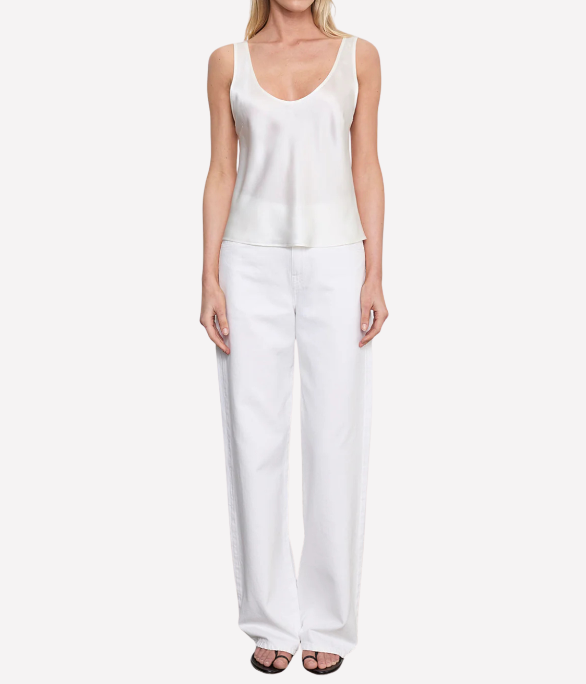 Silk Satin U Tank in Off White