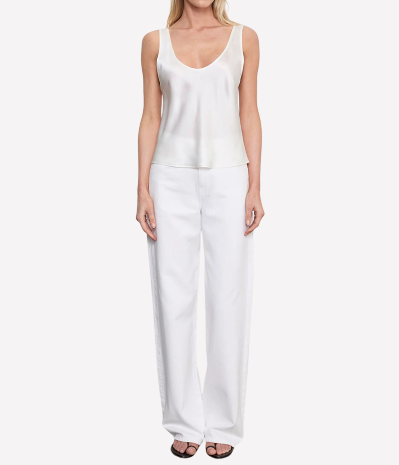 Silk Satin U Tank in Off White
