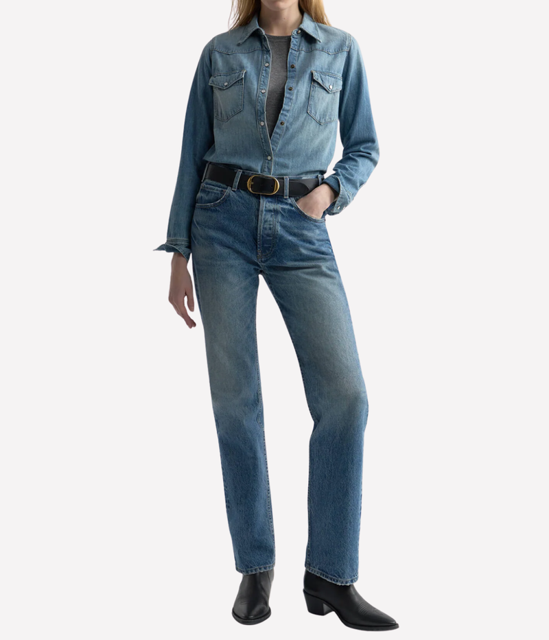 Nili Lotan Briana Jean in Rosebowl Wash worn on model full length view showing straight-leg silhouette and tapered hem