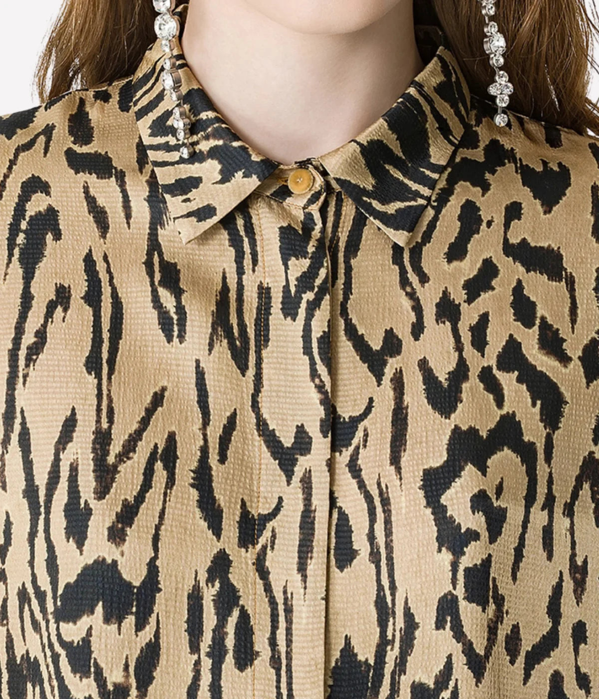 Moiree Print Satin Oversized Shirt in Honey