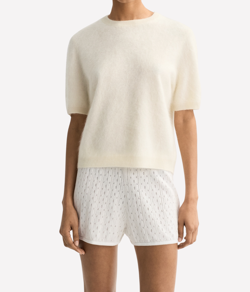 Soft Goat Brushed Short Sleeve in Feather White – Front View