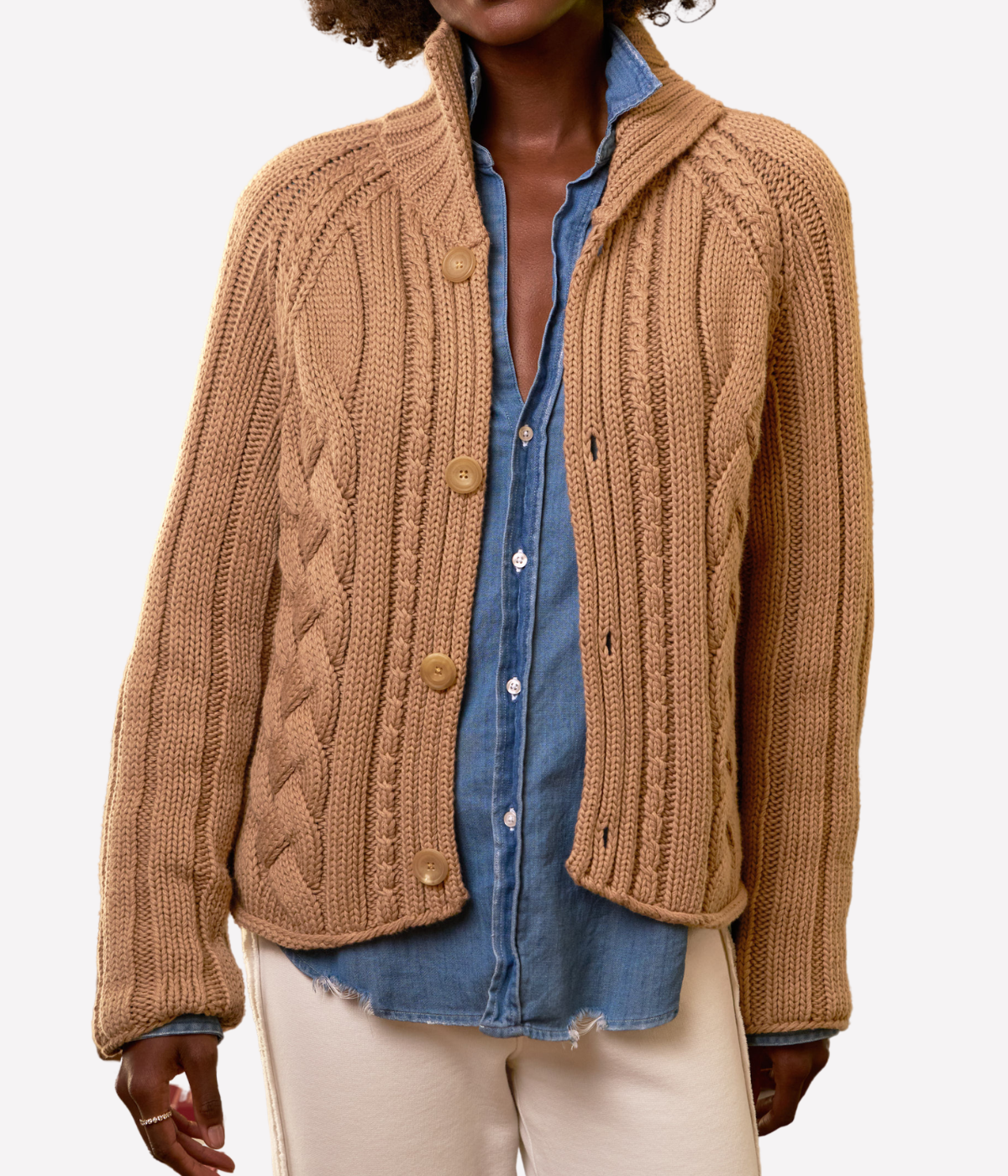 Mini Cotswolds Cable Cardigan in Camel