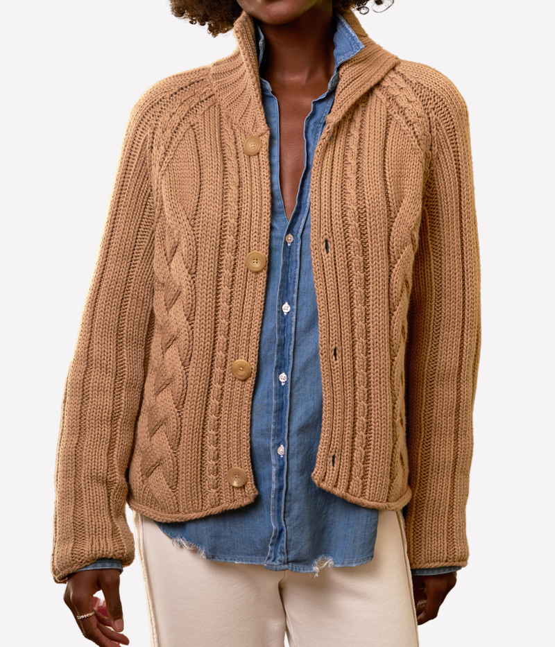 Mini Cotswolds Cable Cardigan in Camel