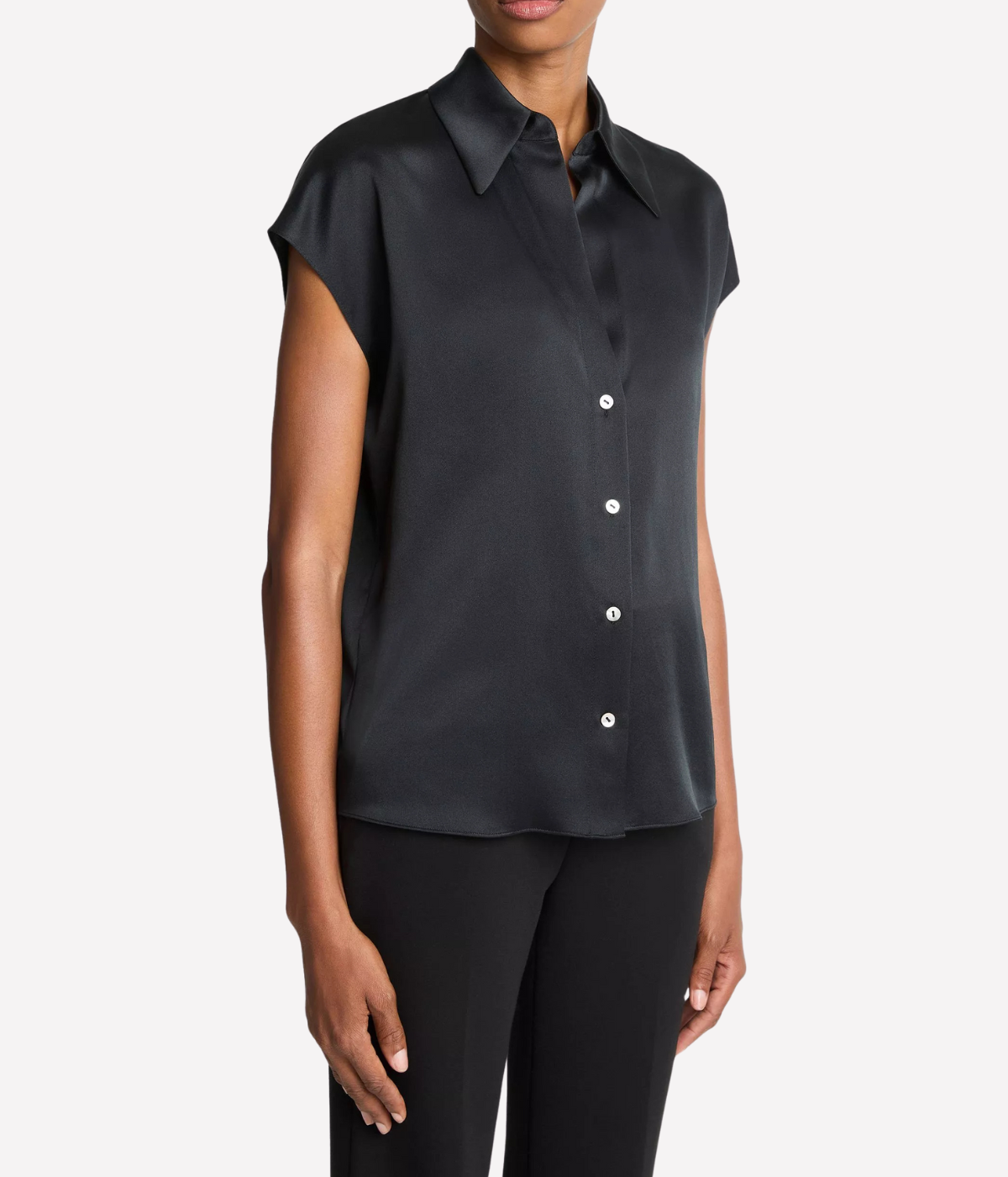 Cap Sleeve Ruched Back Blouse in Black