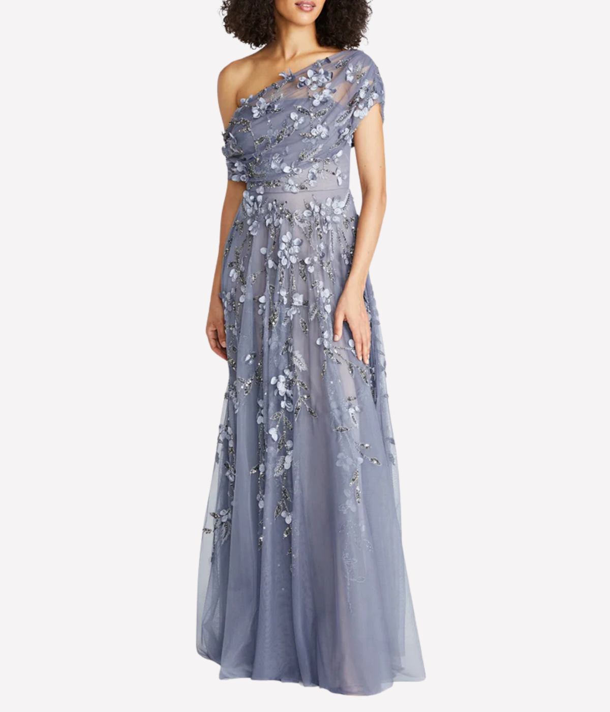 Fiorella Drapped Beaded Gown in Lilac