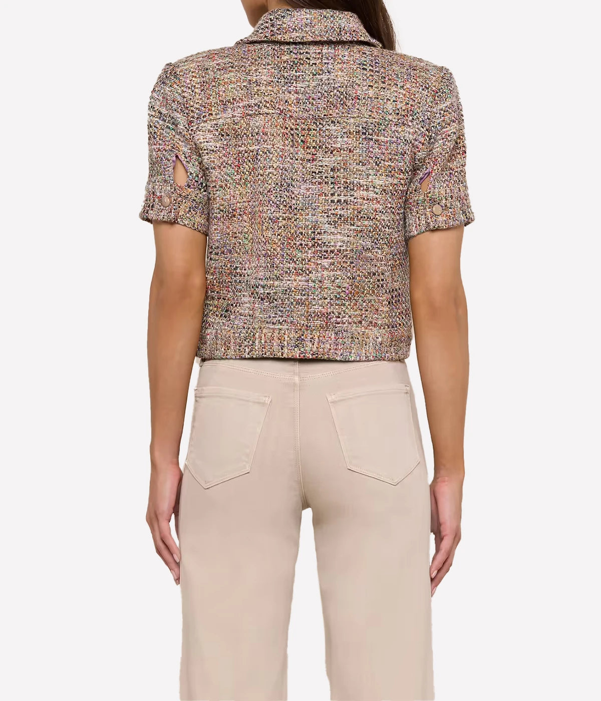 Chita Crop Short Sleeve Jacket in Rainbow Tweed